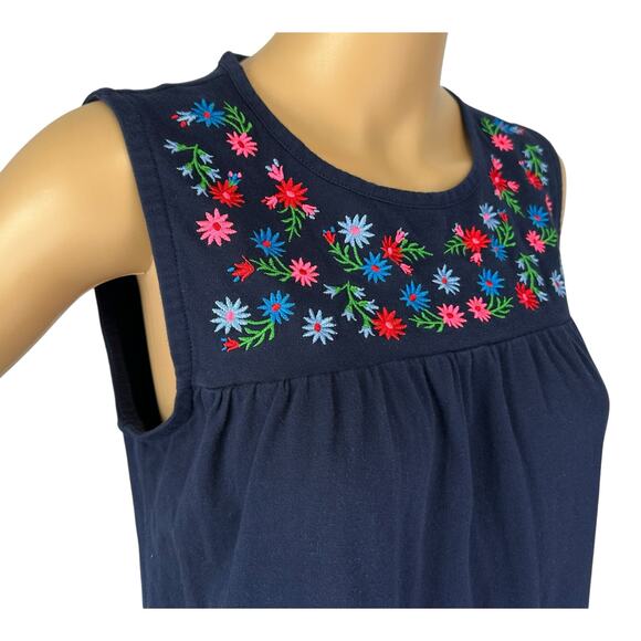 2/$30 J. Crew Embroidered Yoke Cotton Tank Top Navy Blue Floral Size S - Picture 9 of 13